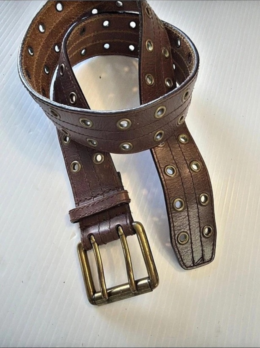 Nine West Women's Small Brown Leather Belt With Rivets